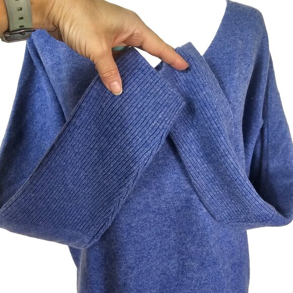 Liny Xin Womens V-Neck Superfine Merino Wool Sweater Sz L Blue Preppy Academia - Picture 5 of 12